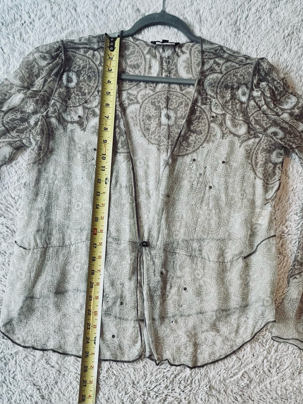 Rozae Nichols 100% Silk Sheer Rhinestone Crinkle Cardigan Jacket M - Picture 14 of 14